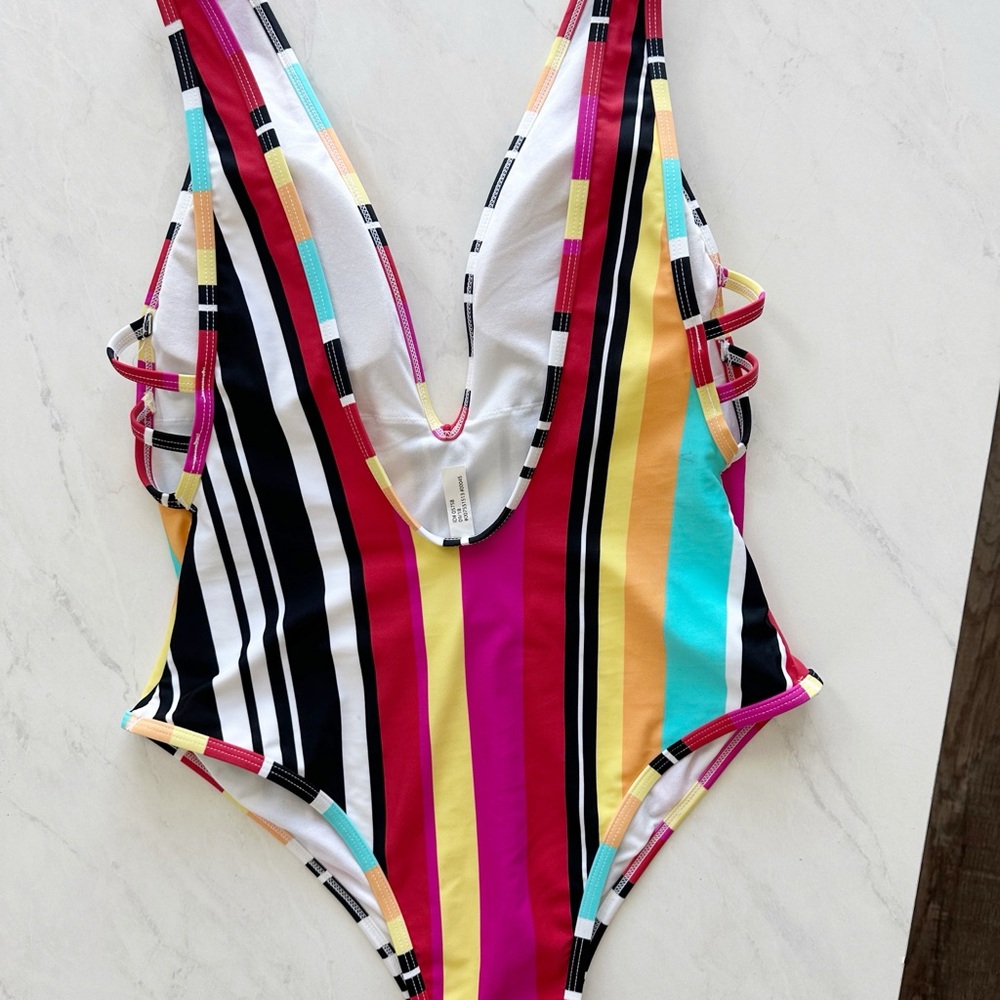 Express Multi-Color Stripe One Piece Swimsuit Sz M - image 6